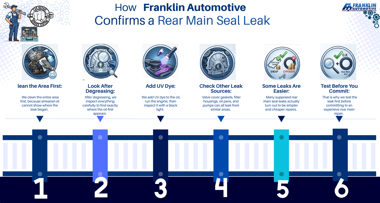 How Franklin Automotive Confirms a Rear Main Seal Leak